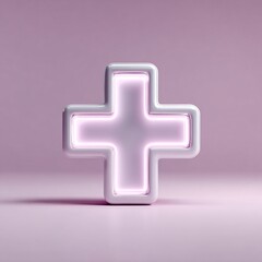 Obraz premium minimal glowing medical cross icon on pastel background, healthcare future style, copyspace