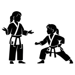 Karate Kids Practicing Martial Arts in Training.