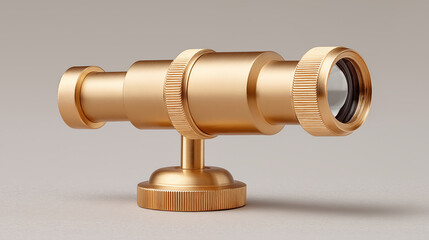 Golden brass telescope with precision knurled adjustments on neutral studio background for optical instruments and navigation concepts