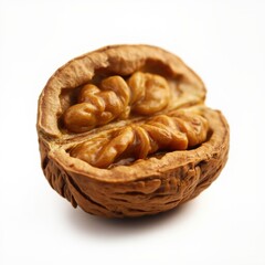 Isolated photorealistic half walnut with detailed texture and shell