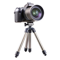 Camera on a tripod isolated on transparent background