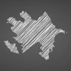 Azerbaijan map hand drawn sketch. Vector concept illustration flag, scribble map. Country map for infographic, brochures and presentations isolated on black background. Vector illustration