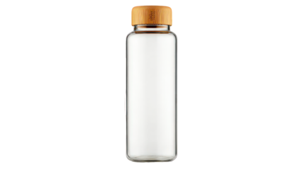 Clear Glass Bottle with Light Brown Cork Lid on Transparent Background