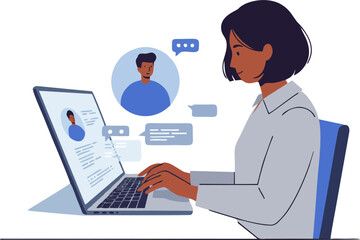 Woman communicating virtually on laptop