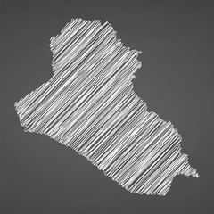 Iraq map hand drawn sketch. Vector concept illustration flag, scribble map. Country map for infographic, brochures and presentations isolated on black background. Vector illustration