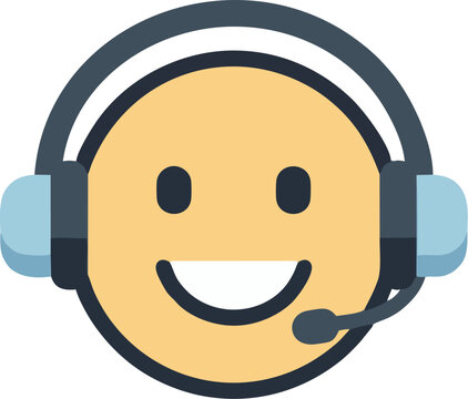 Cheerful helpdesk emoji with a headset