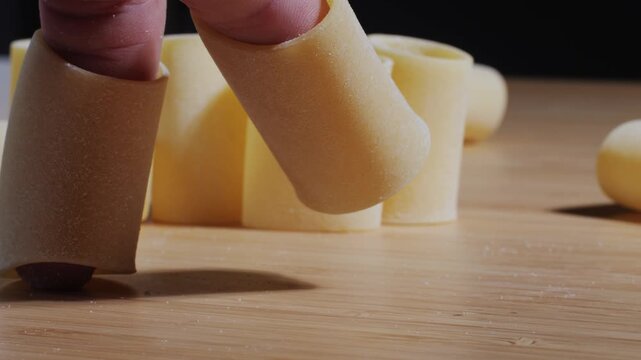 Italian pasta Paccheri, Cannelloni type of pasta in the shape of a very large tube, originating from Campania