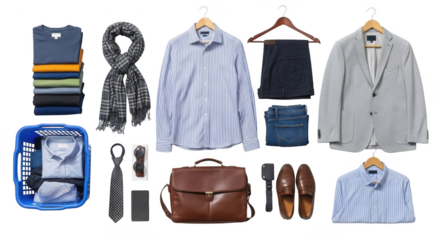 Men s fashion outfit flat lay isolated on transparent background