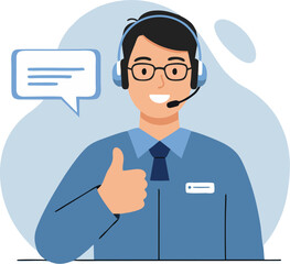 Customer support worker gives thumbs up