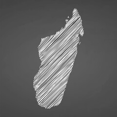 Madagascar map hand drawn sketch. Vector concept illustration flag, scribble map. Country map for infographic, brochures and presentations isolated on black background. Vector illustration