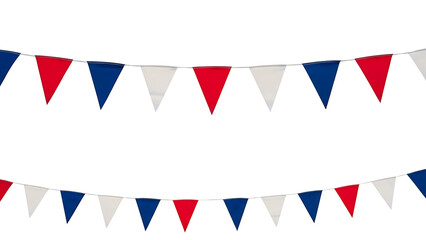 Fototapeta premium Patriotic bunting banner red white and blue party decorations hanging garland for celebration event decor on transparent background