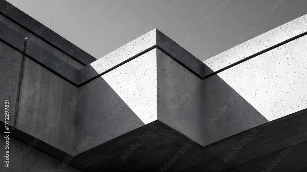 Aufkleber minimalist, angular architecture featuring clean concrete forms, sharp lines, and a striking geometr