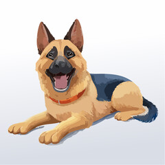 Obraz premium Happy German Shepherd dog lying down and smiling joyfully at camera