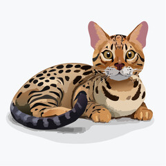 Fototapeta premium Bengal cat illustration with striking spots and graceful pose