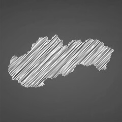 Slovakia map hand drawn sketch. Vector concept illustration flag, scribble map. Country map for infographic, brochures and presentations isolated on black background. Vector illustration