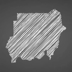 Sudan map hand drawn sketch. Vector concept illustration flag, scribble map. Country map for infographic, brochures and presentations isolated on black background. Vector illustration