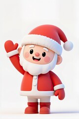 a Kawaii Santa Claus waving with big smile, cartoon vector style, white background