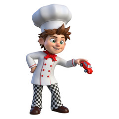 Cartoon chef character with whisk holding food ready for cooking presentation