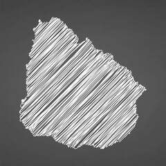 Uruguay map hand drawn sketch. Vector concept illustration flag, scribble map. Country map for infographic, brochures and presentations isolated on black background. Vector illustration