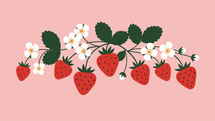 Sweet Strawberry Blossom Garland:  A Delightful Floral and Fruit Illustration © Mucher