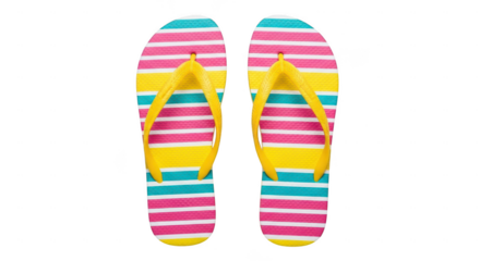 Colorful striped flip flops isolated on transparent background