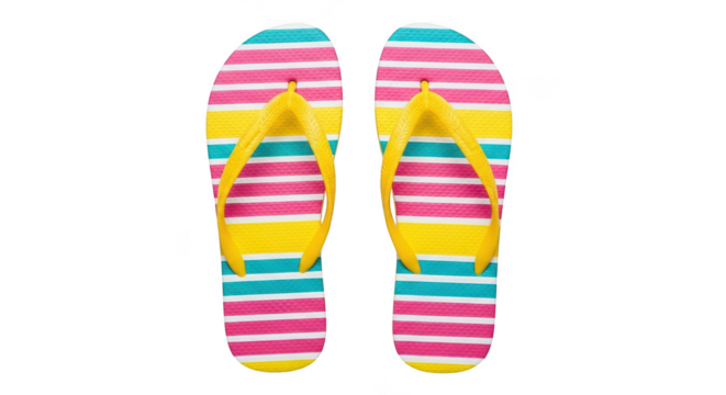 Colorful striped flip flops isolated on transparent background