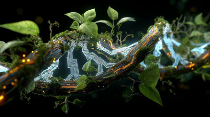 Abstract DNA Helix Combining Organic Nature and Futuristic Technology