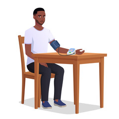Black Man Measuring His Blood Pressure at Home with an Automatic Blood Pressure Monitoring Device Vector illustration