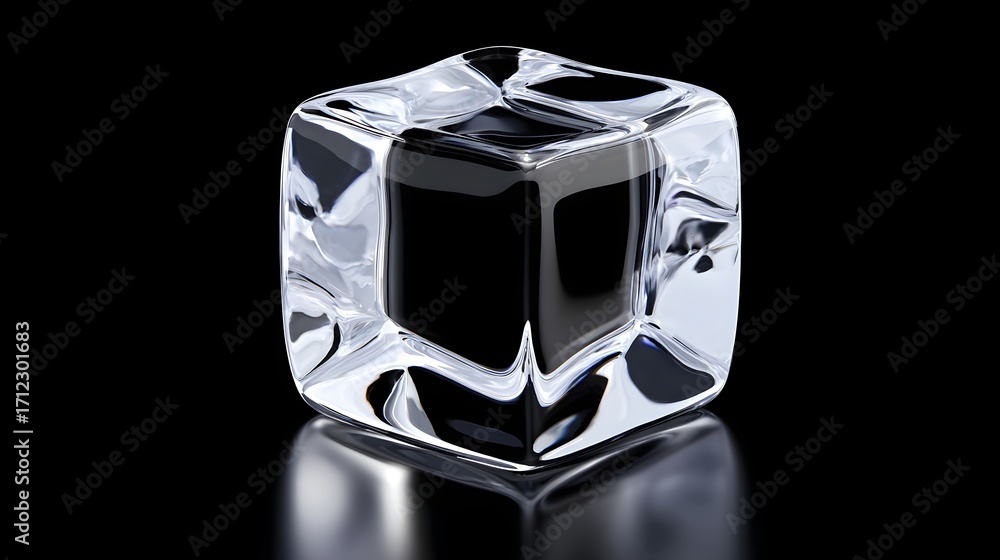 Poster a sleek, faceted crystal cube with sharp edges and a bold, monochrome aesthetic, casting intriguing 