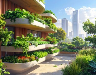 Modern apartment building with extensive vertical gardens showcasing a green urban environment.