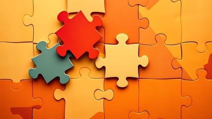 Fototapeta premium Abstract business strategy concept featuring interlocking puzzle pieces in warm tones.