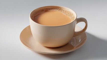 Obraz premium Creamy Tea in a Beige Mug: Perfect Beverage Photo