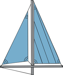 Simple sailboat with blue sails floats peacefully on calm waters, evoking a sense of nautical adventure and serene maritime beauty.