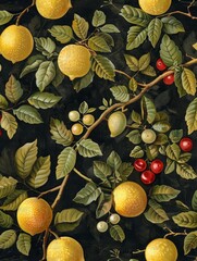 Abstract wallpaper, the color palette features bright yellows, greens, and reds set against a dark background