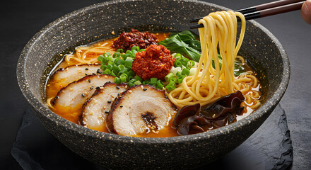 Delicious Bowl of Ramen with Noodles and Pork