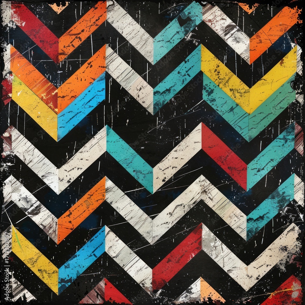 Poster the image showcases a vibrant and abstract geometric pattern filled with sharp, angular shapes