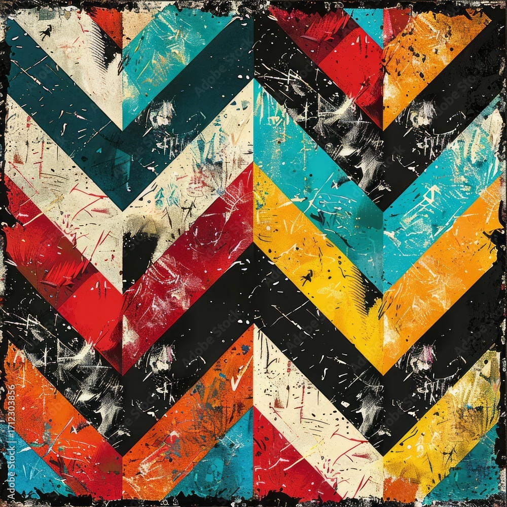 Poster the image showcases a vibrant and abstract geometric pattern filled with sharp, angular shapes