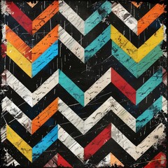 The image showcases a vibrant and abstract geometric pattern filled with sharp, angular shapes
