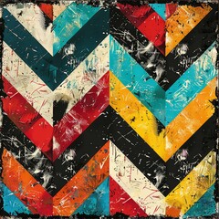 The image showcases a vibrant and abstract geometric pattern filled with sharp, angular shapes