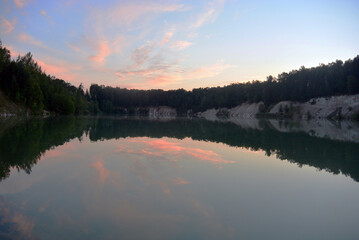 Lake among the forest panorama