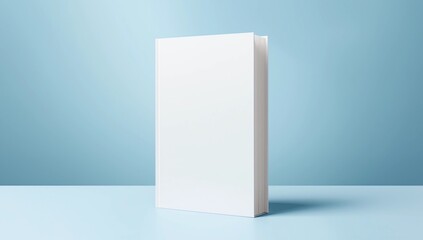 Blank hardcover book mockup floating on blue 3D rendering