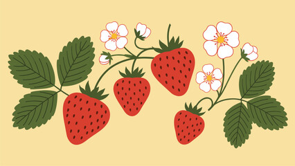 Sweet Strawberry Blossom Arrangement:  Vintage Botanical Illustration