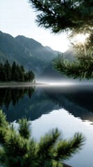 Serene Mountain Lake Reflection at Sunrise