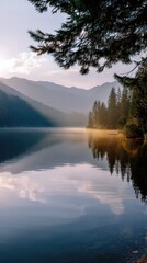 Serene Mountain Lake with Reflection and Forest