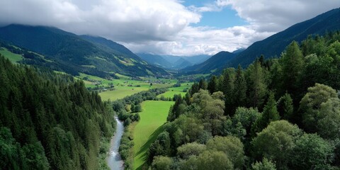 Scenic Valley with Lush Forests and River