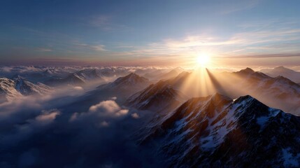 Majestic Sunrise Over Mountain Peaks
