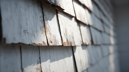 Weathered White Wood Shingles with Peeling Paint and Sunlight Shadows weathered wood white paint