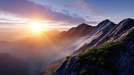 Majestic Mountain Sunrise Over Rugged Peaks