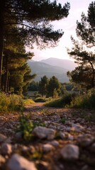 Serene Mountain Landscape with Trees and Path