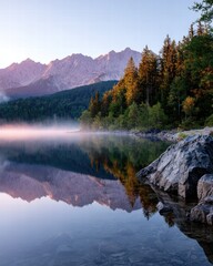 Serene Mountain Lake with Forest Reflections